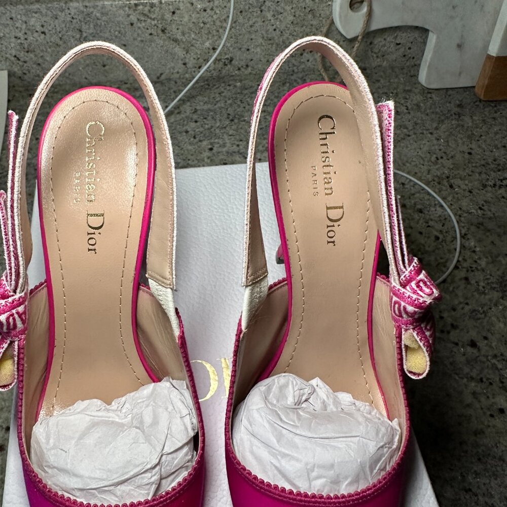 Dior Pink Satin J'Adior Slingback Pointed Toe Heels - Picture 9 of 12